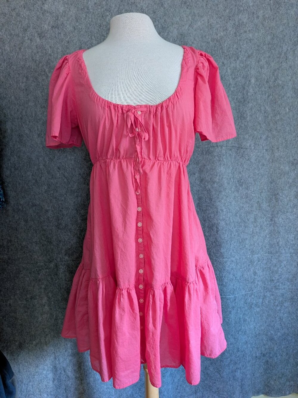 J.Crew Pink Cotton Voile Button-front Tiered Mini Dress Size Small